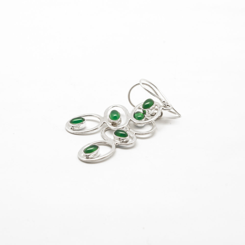 Boucles d'oreilles Agate verte sur argent