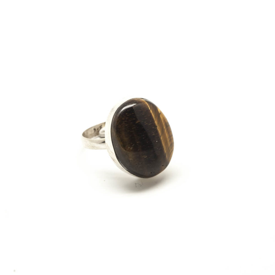 Bague cabochon œil de tigre sur argent