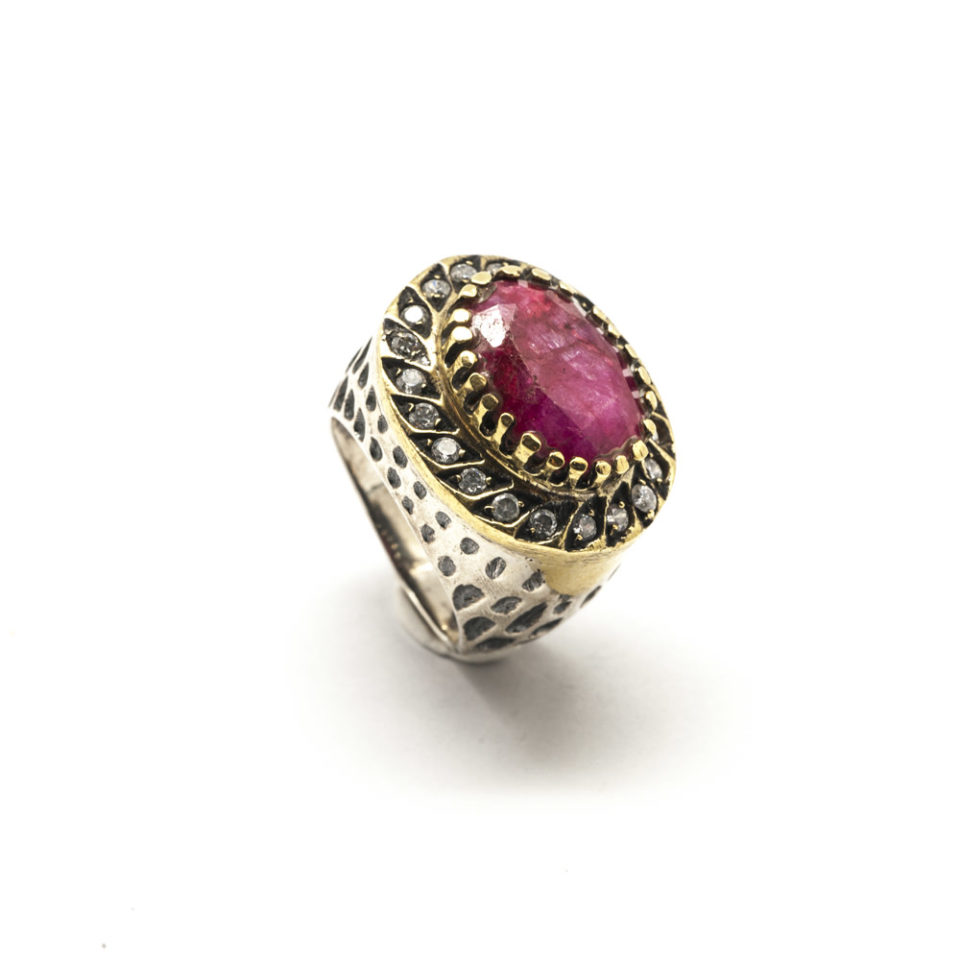 Bague Turque "Racine de Saphire rose" sur Argent