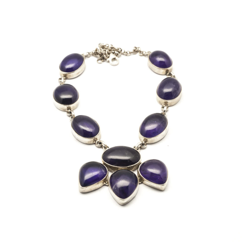 Collier Améthyste en cabochons polis sur Argent