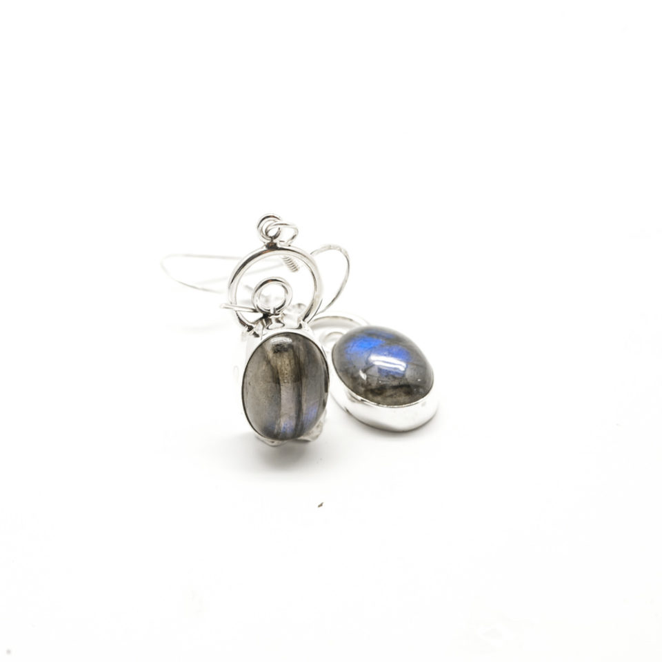 Boucles Labradorite en cabochon et argent