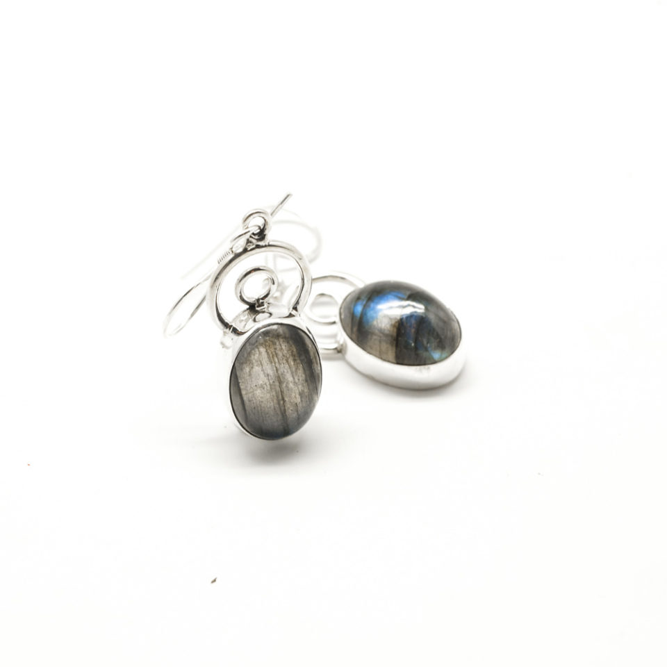 Boucles Labradorite en cabochon et argent – Image 2