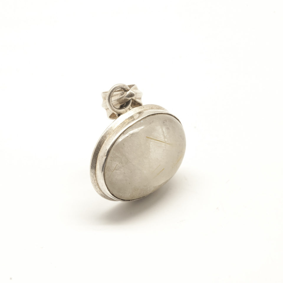 pendentif cabochon quartz laiteux rutilé et argent