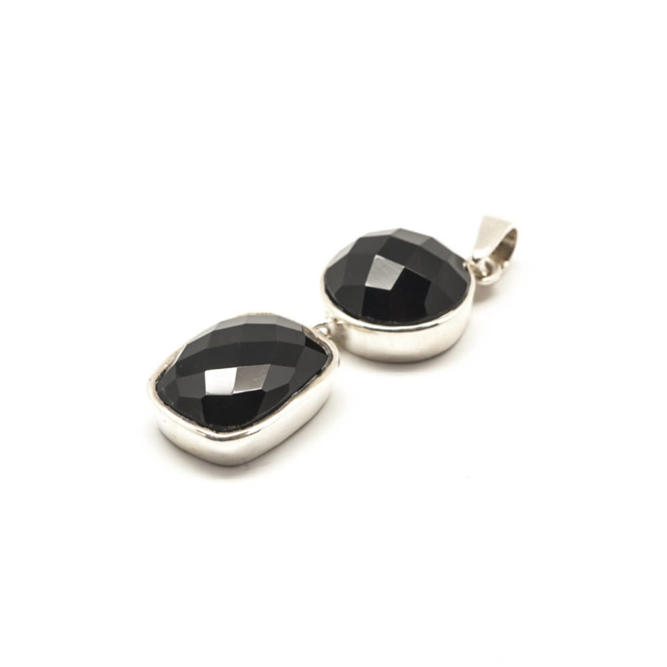 pendentif cabochon facetté onyx et argent