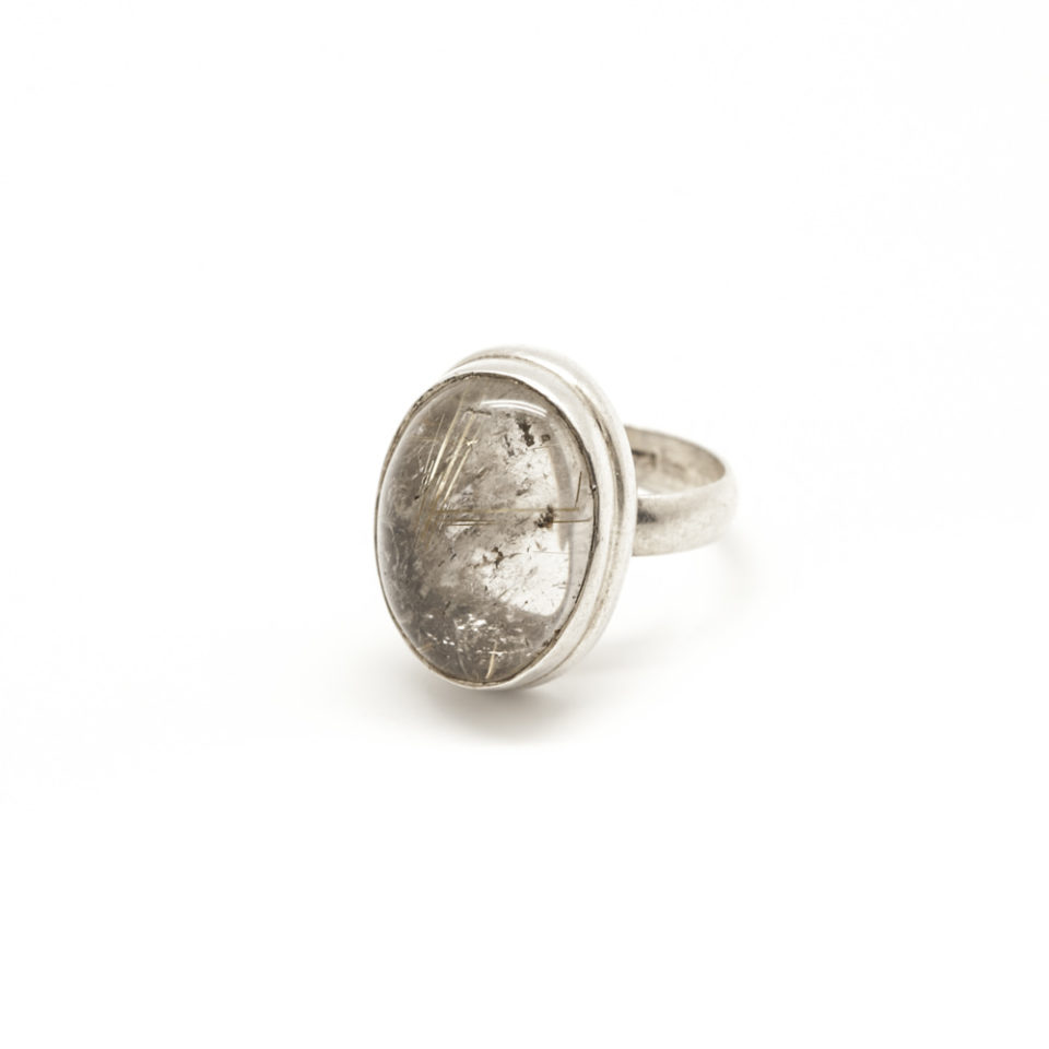 Bague cabochon Quartz rutilé et argent