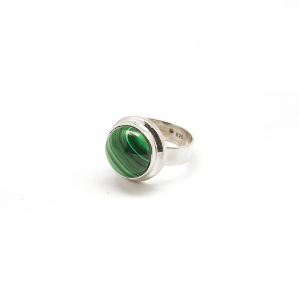 Bague cabochon malachite et argent