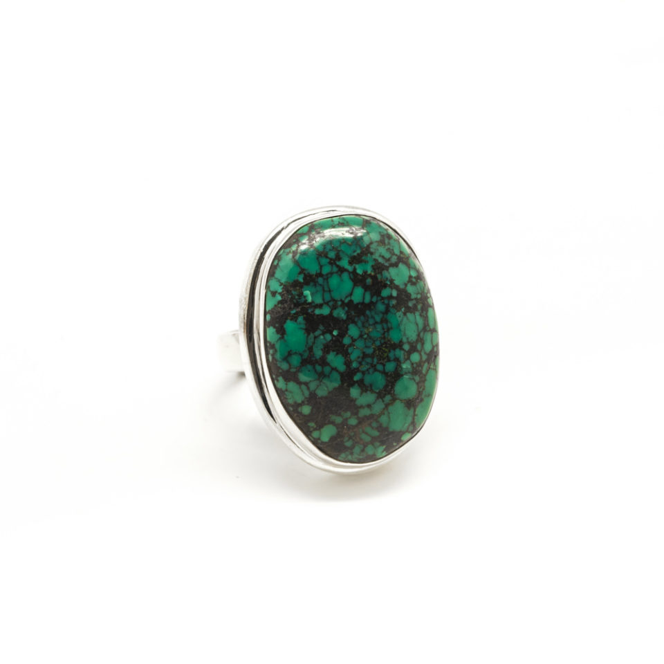 Bague cabochon turquoise "himalaya" et argent