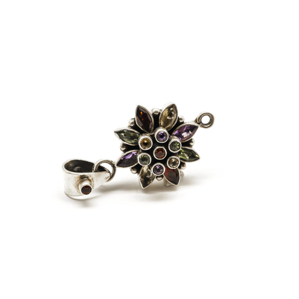 Pendentif Améthystes, Péridots, Citrines, Grenats, facettés sur Argent